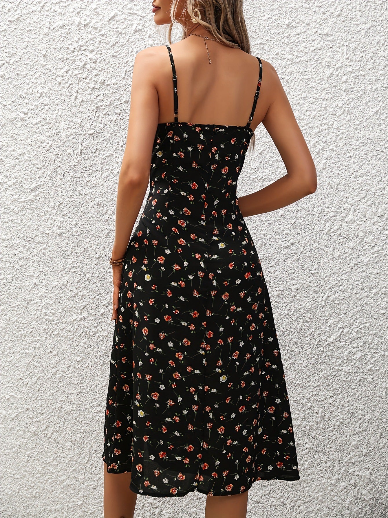 New Polka Dot Print Suspender Dress Summer Sexy Split Long Dresses