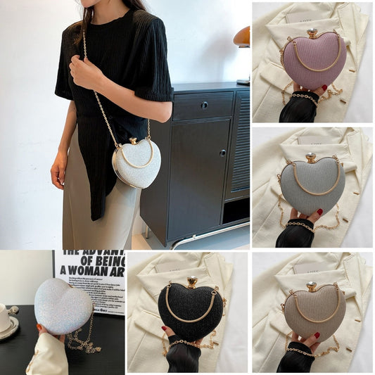 Evening Clutch Bag Women Bag Shiny Handbag Heart Shape Metal Clutches Bag Fashion