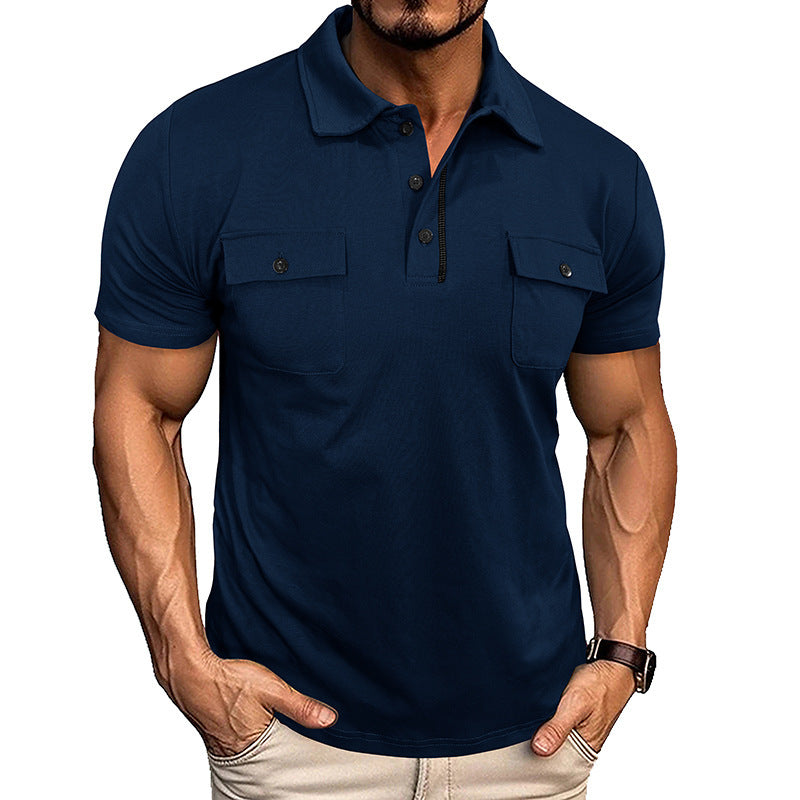 Lapel Button Polo Shirt With Pockets Outdoor Fashion