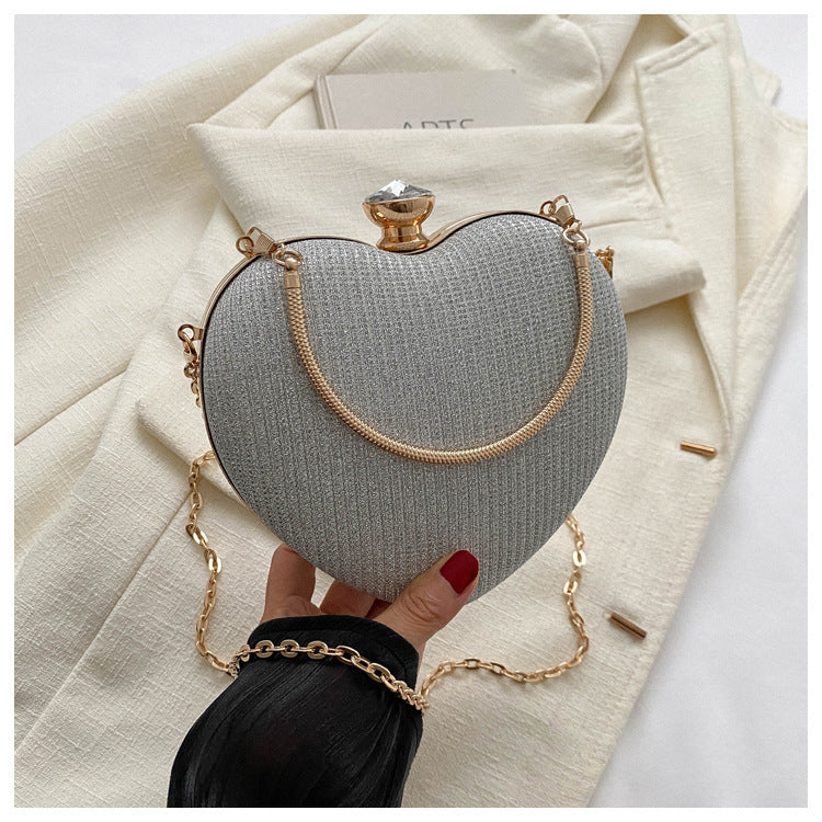 Evening Clutch Bag Women Bag Shiny Handbag Heart Shape Metal Clutches Bag Fashion