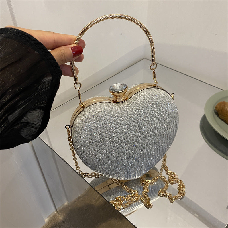 Evening Clutch Bag Women Bag Shiny Handbag Heart Shape Metal Clutches Bag Fashion