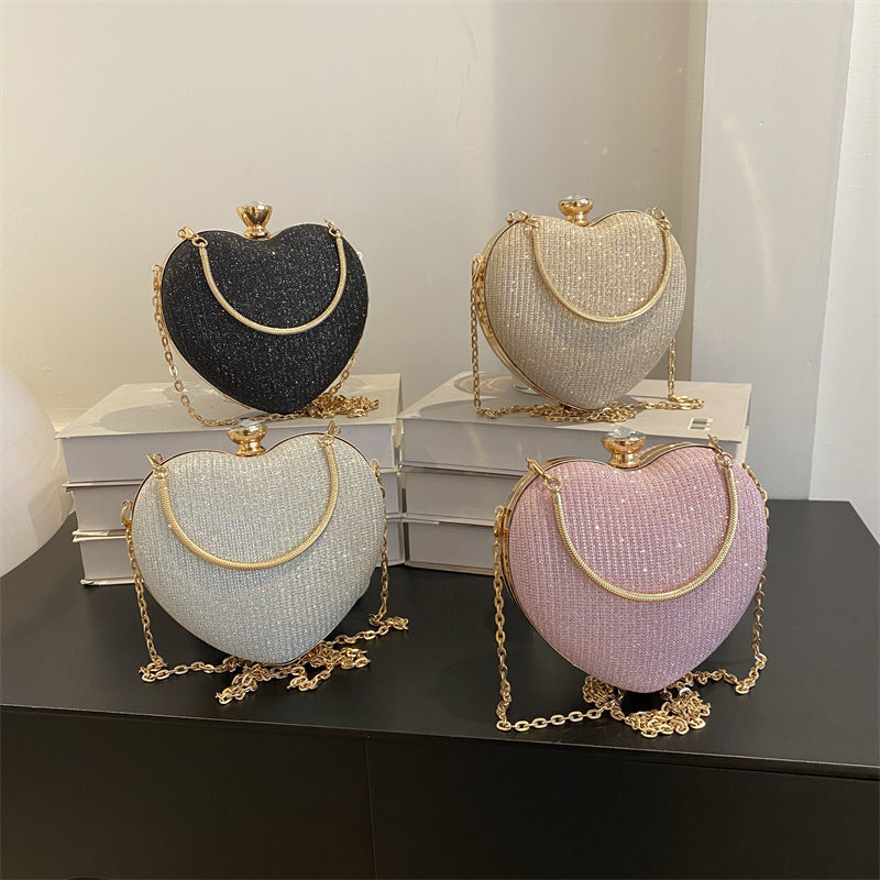 Evening Clutch Bag Women Bag Shiny Handbag Heart Shape Metal Clutches Bag Fashion