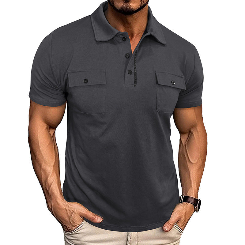 Lapel Button Polo Shirt With Pockets Outdoor Fashion