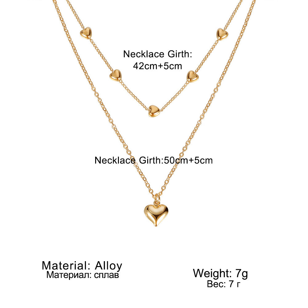 Double-layer Heart Pendant Fine Chain Necklace For Women Multilayer Gold Color Metal Necklaces Fashion Gift