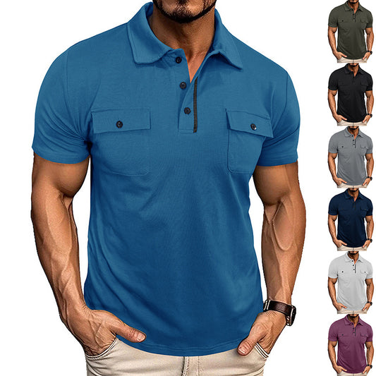Lapel Button Polo Shirt With Pockets Outdoor Fashion