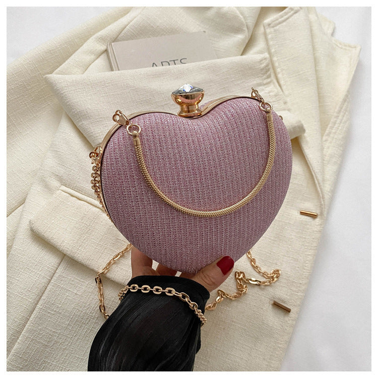 Evening Clutch Bag Women Bag Shiny Handbag Heart Shape Metal Clutches Bag Fashion