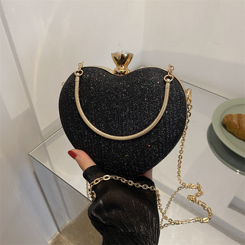 Evening Clutch Bag Women Bag Shiny Handbag Heart Shape Metal Clutches Bag Fashion