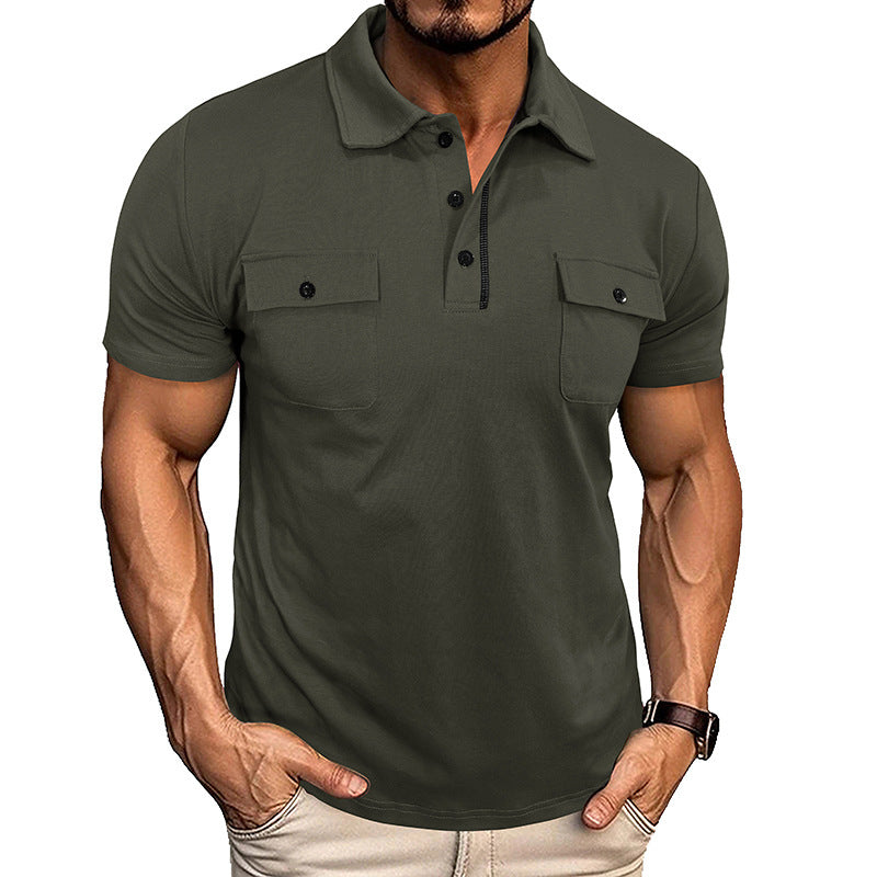 Lapel Button Polo Shirt With Pockets Outdoor Fashion