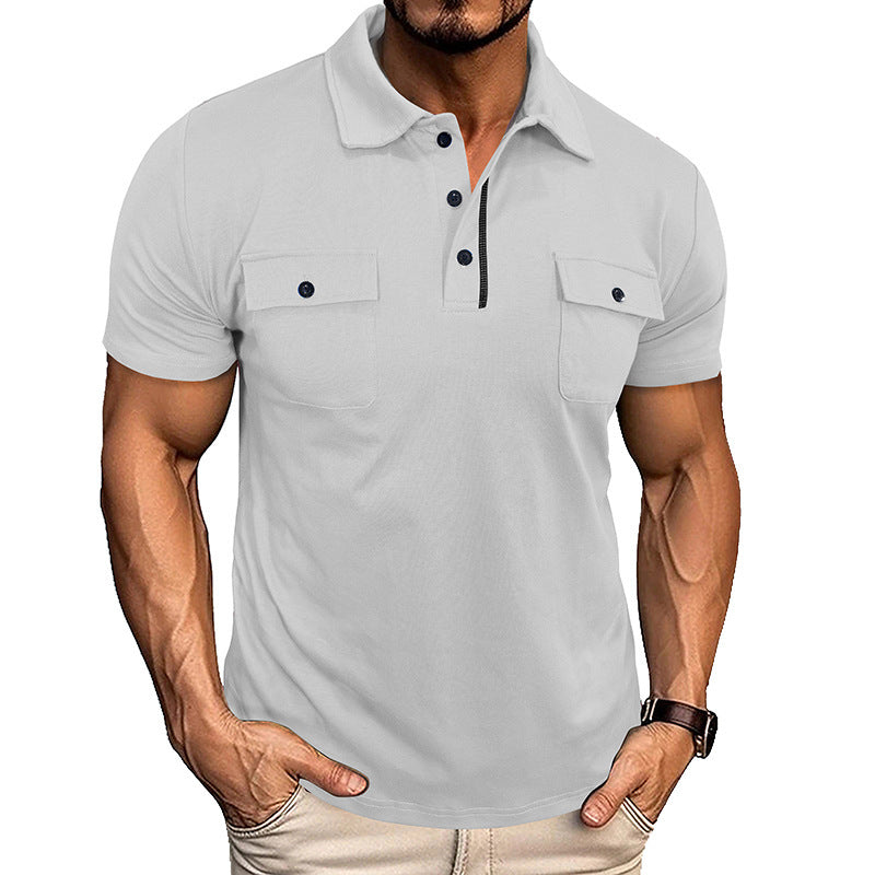Lapel Button Polo Shirt With Pockets Outdoor Fashion