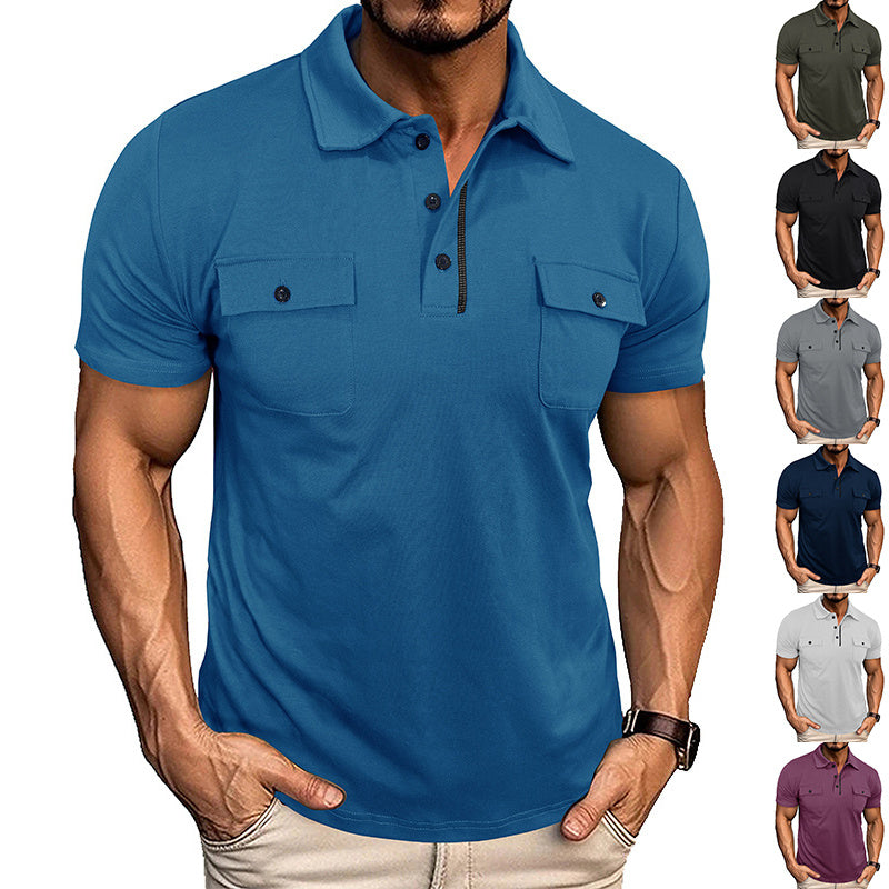 Lapel Button Polo Shirt With Pockets Outdoor Fashion