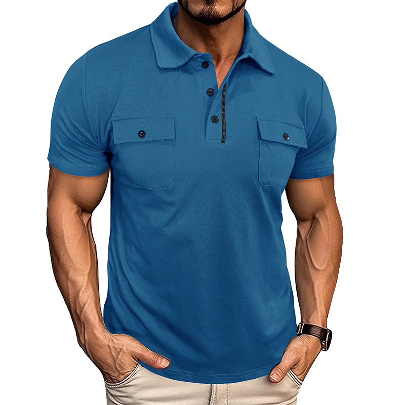 Lapel Button Polo Shirt With Pockets Outdoor Fashion